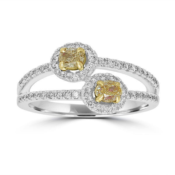 0.4ct  Yellow Diamond Rings with 0.79tct Diamond set in 14K Two Tone Gold