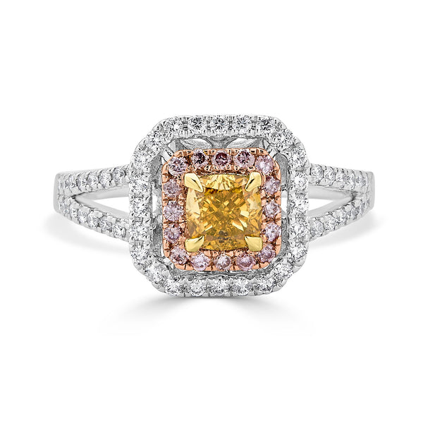 0.71ct Yellow Diamond Ring With 0.60tct Diamonds Set In 18Kt Two Tone Gold