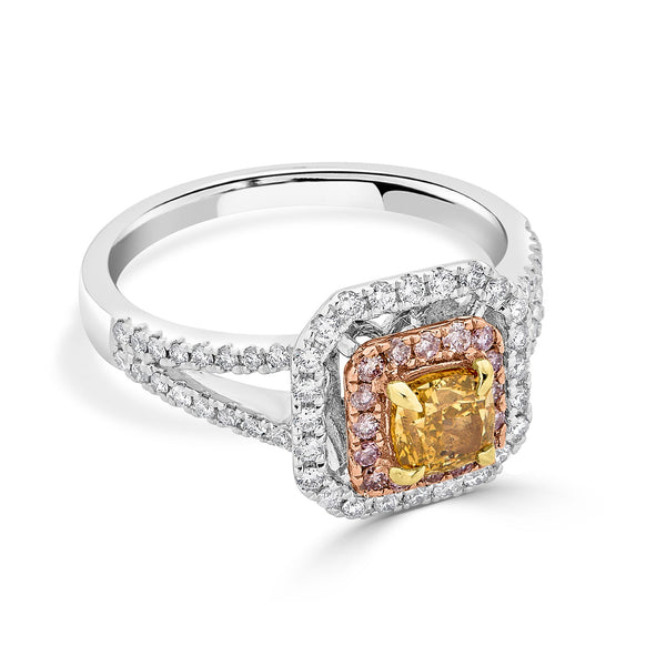 0.71ct Yellow Diamond Ring With 0.60tct Diamonds Set In 18Kt Two Tone Gold