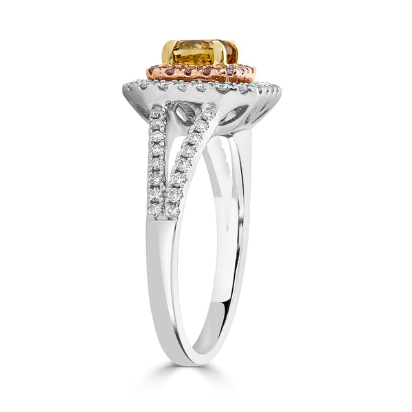 0.71ct Yellow Diamond Ring With 0.60tct Diamonds Set In 18Kt Two Tone Gold