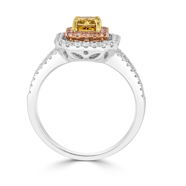 0.71Tct Yellow Diamond Ring With 0.60Tct Diamonds Set In 18Kt Two Tone Gold