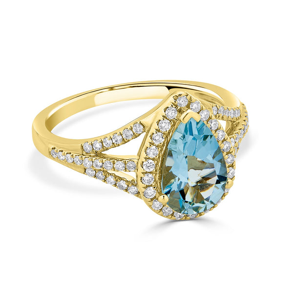 1.35Ct Aquamarine Ring With 0.32Tct Diamonds Set In 14Kt Yellow Gold