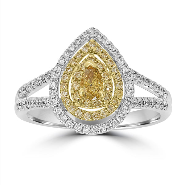 0.19ct  Yellow Diamond Rings with 0.53tct Diamond set in 18K Two Tone Gold