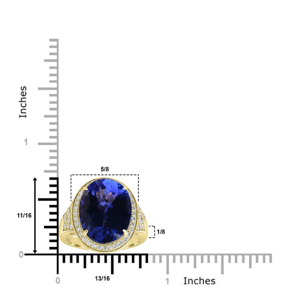 8.636ct Tanzanite Rings with 0.393tct Diamond set in 18K Yellow Gold