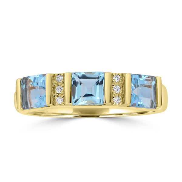 1.36ct Aquamarine Rings with 0.03tct Diamond set in 18K Yellow Gold