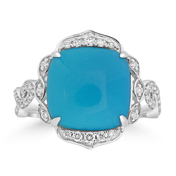 5.097ct Turquoise Rings with 0.289tct Diamond set in 18K White Gold