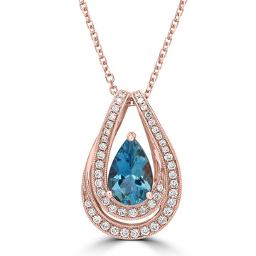 1.09ct  Aquamarine Pendants with 0.26tct Diamond set in 14K Rose Gold
