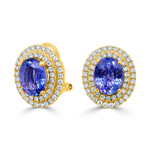 4.63 Tanzanite Earrings with 1.02tct Diamond set in 14K Yellow Gold