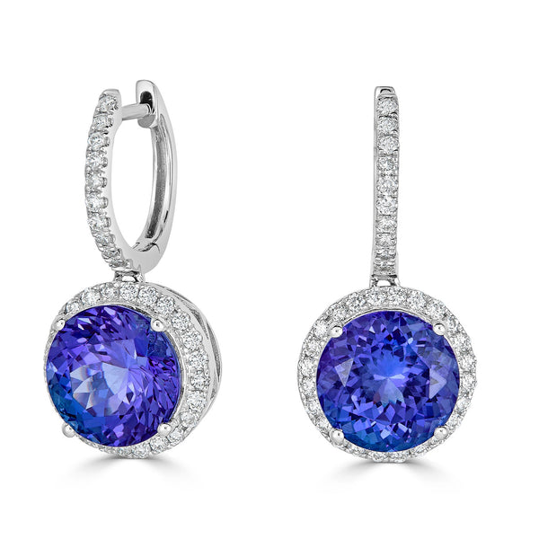 8.85tct Tanzanite Earrings with 0.66tct diamonds set in 14K white gold