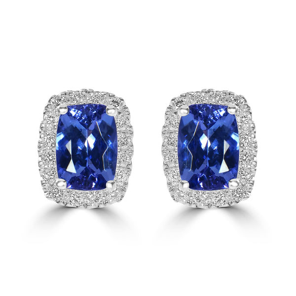 2.08ct Tanzanite Earrings with 0.39tct Diamond set in 14K White Gold