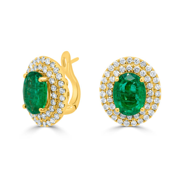 3.16tct Emerald Earring with 0.91tct Diamonds set in 14K Yellow Gold