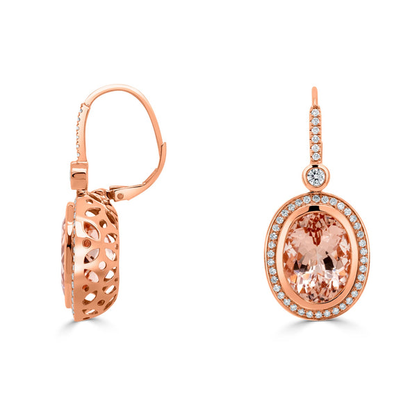 18.30ct Morganite Earring with 1.01ct Diamonds set in 14K Rose Gold