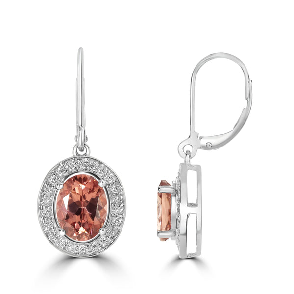 5.69ct Pink Zircon Earrings with 0.33tct Diamond set in 14K White Gold