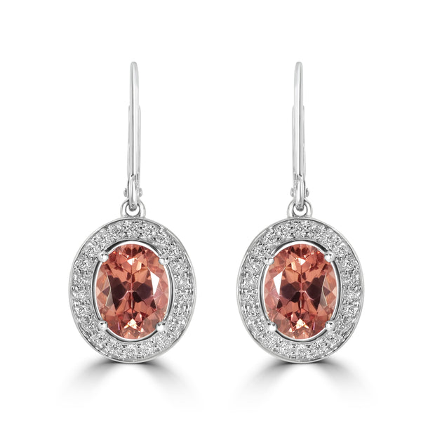 5.69ct Pink Zircon Earrings with 0.33tct Diamond set in 14K White Gold