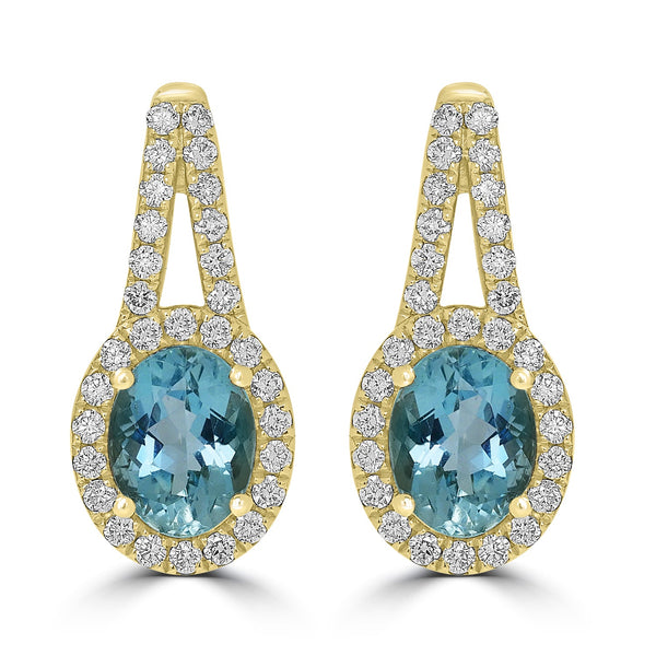 2.18ct  Aquamarine Earrings with 0.63tct Diamond set in 14K Yellow Gold