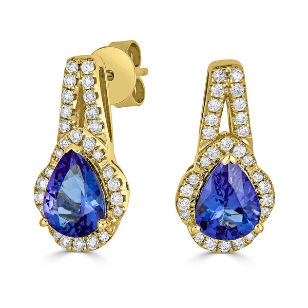 2.18tct Tanzanite Earrings with 0.38tct diamonds set in 14K yellow gold