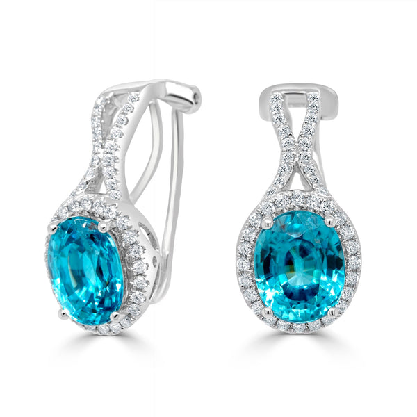 11.11tct Blue Zircon Earring with 11.11tct Diamonds set in 14K White Gold