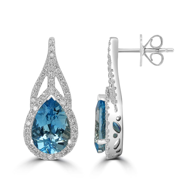 3.25ct  Aquamarine Earrings with 0.47tct Diamond set in 14K White Gold