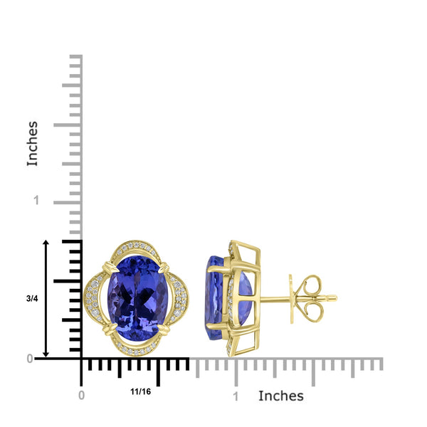 16.019tct Tanzanite Earrings with 0.287tct Diamond set in 18K Yellow Gold