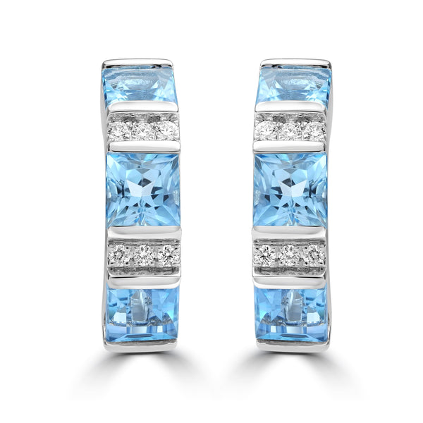 2.49ct Aquamarine Earrings with 0.1tct Diamond set in 18K White Gold