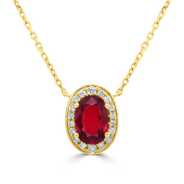 1.64ct Ruby Necklace with 0.17tct Diamonds set in 14K Yellow Gold