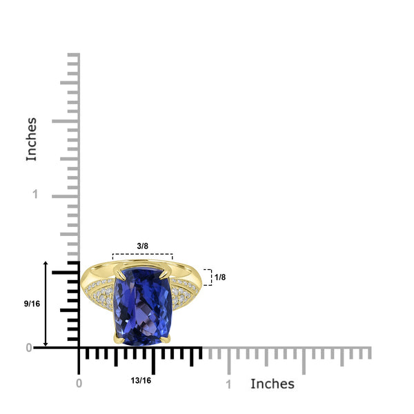 7.7ct Tanzanite Rings with 0.224tct Diamond set in 18K Yellow Gold