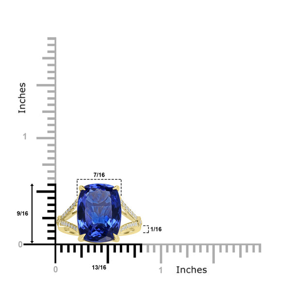 9.39ct Tanzanite Rings with 0.159tct Diamond set in 18K Yellow Gold