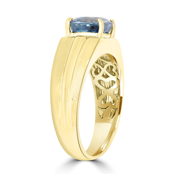 4.69ct Blue Zircon Ring with 0.04tct Diamonds set in 14K Yellow Gold