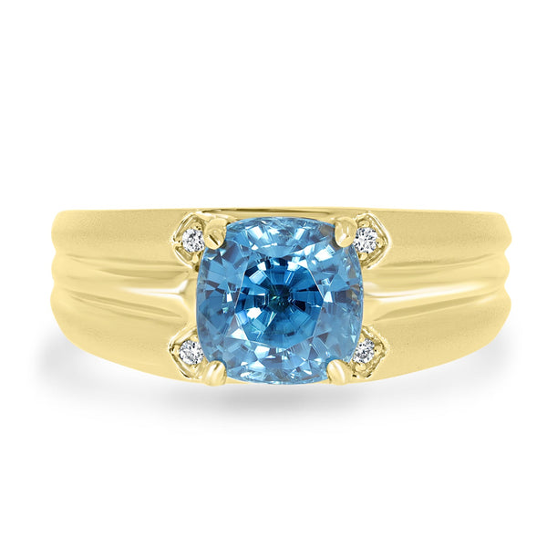 4.69ct Blue Zircon Ring with 0.04tct Diamonds set in 14K Yellow Gold