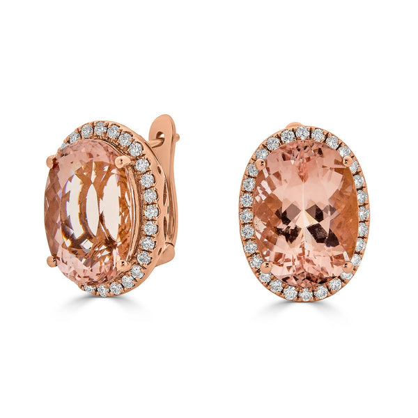 15.12tct Morganite Stud Earrings with 0.64tct diamonds set in 14K rose gold