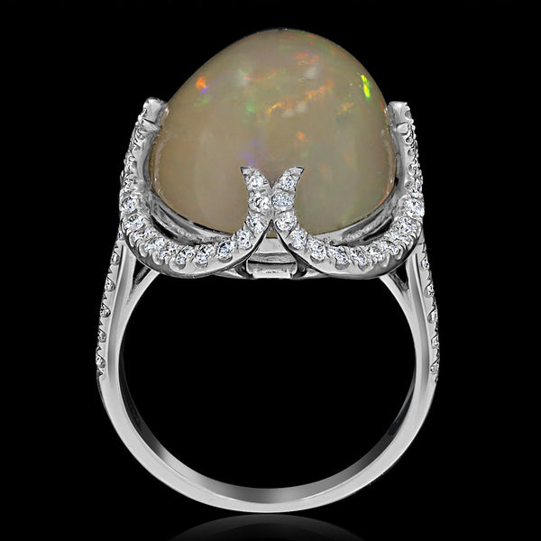 12.28ct Opal Ring with 0.67tct Diamonds set in 14K White Gold