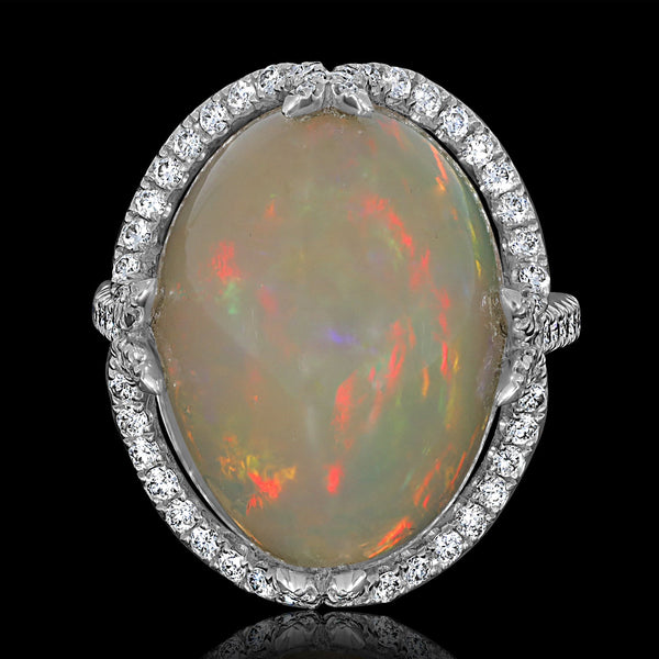 12.28ct Opal Ring with 0.67tct Diamonds set in 14K White Gold