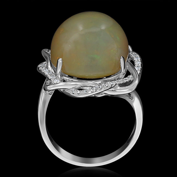 14.59ct Opal Ring with 0.29tct Diamonds set in 14K White Gold