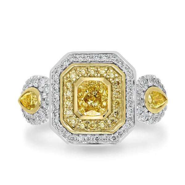 0.7ct Yellow Diamond Rings with 0.96tct Diamond set in 18K White Gold