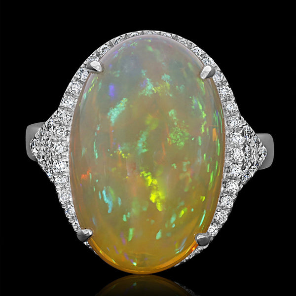 11.53ct Opal Ring with 0.39tct Diamonds set in 14K White Gold