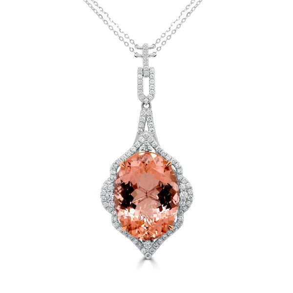 27.3 Morganite Necklaces with 1.81tct Diamond set in 14K Two Tone Gold