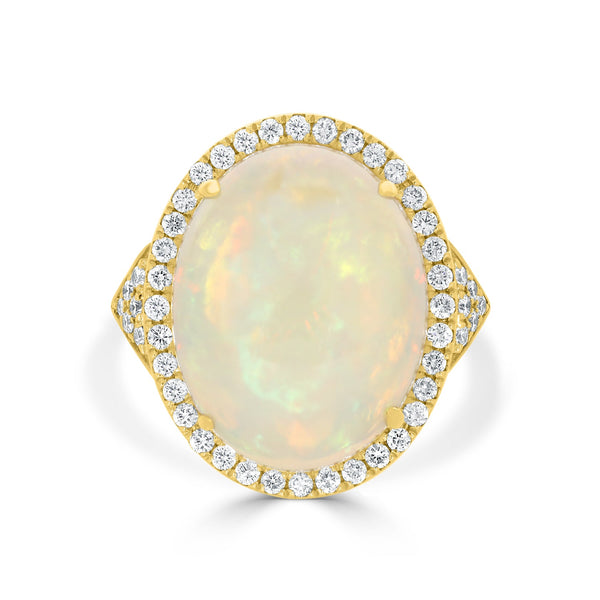 11.74 Opal Rings with 0.46tct Diamond set in 14K Yellow Gold