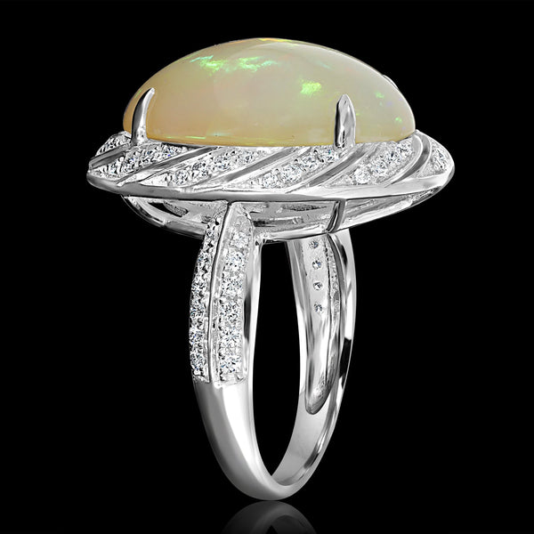 7.17ct Opal Ring with 0.52tct Diamonds set in 14K White Gold