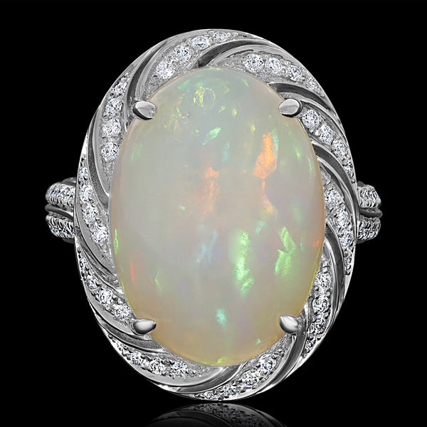 7.17ct Opal Ring with 0.52tct Diamonds set in 14K White Gold