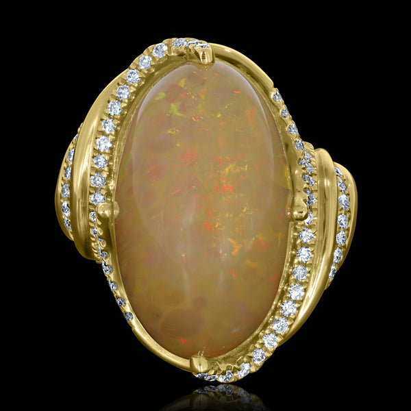 11.82ct Opal Ring with 0.46tct Diamonds set in 14K Yellow Gold