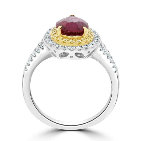 2.06Ct Ruby Ring With 0.52Tct Diamonds Set In 18K Two Tone Gold