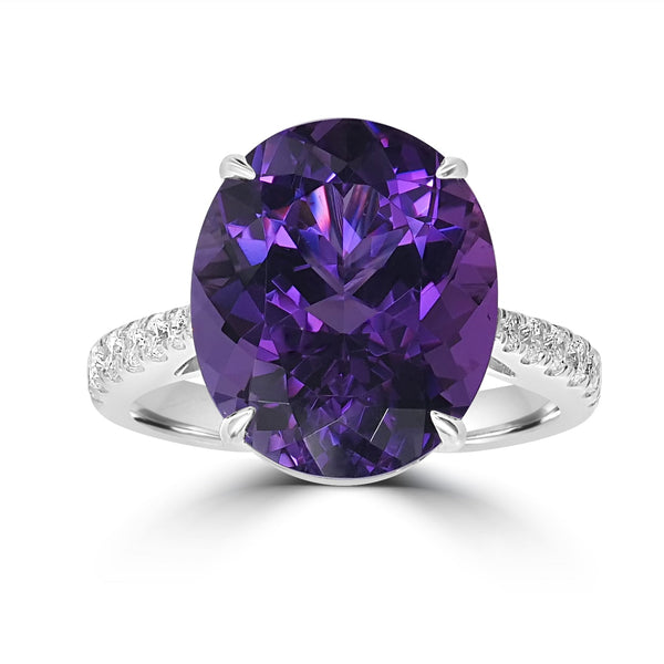 7.98ct  Amethyst Rings with 0.35tct Diamond set in 18K White Gold