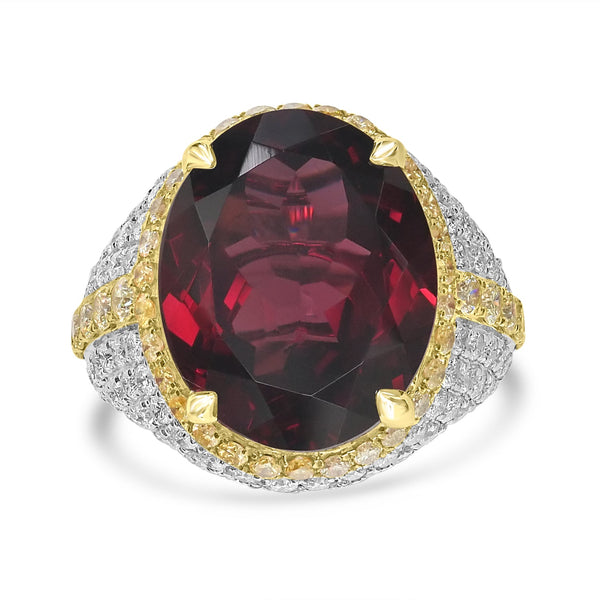 15.44ct  Rhodolite Garnet Rings with 2.38tct Diamond set in 18K Two Tone Gold