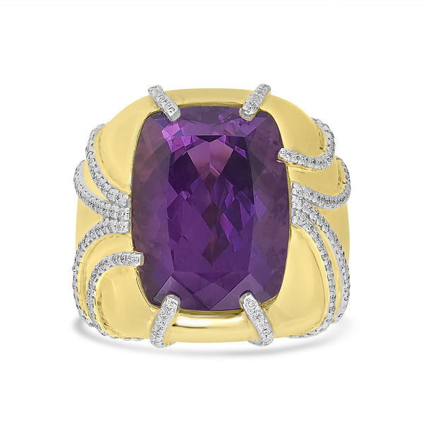 11.13ct  Amethyst Rings with 0.64tct Diamond set in 18K Yellow Gold