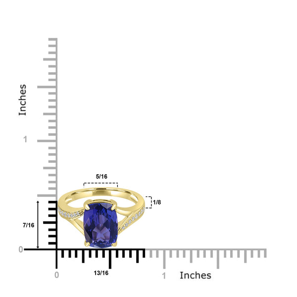 3.421ct Tanzanite Rings with 0.116tct Diamond set in 18K Yellow Gold