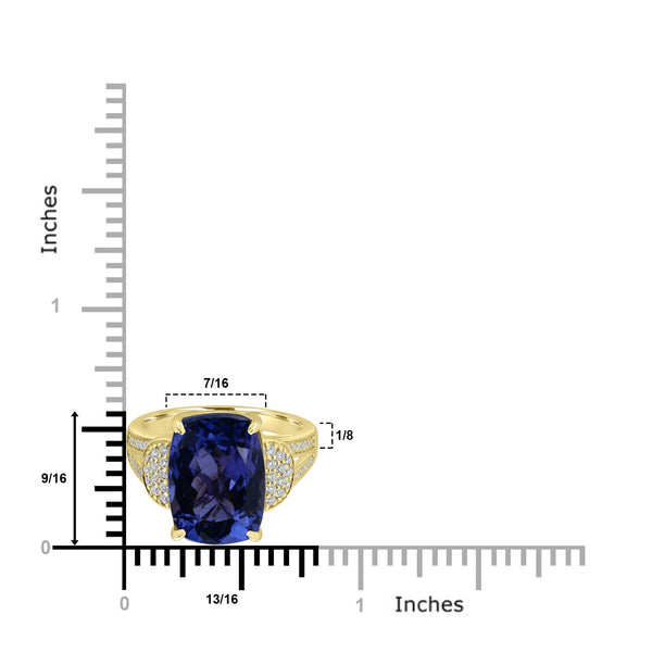 7.286ct Tanzanite Rings with 0.234tct Diamond set in 18K Yellow Gold