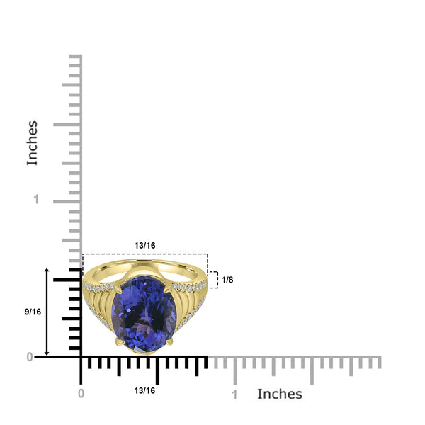 6.774ct Tanzanite Rings with 0.198tct Diamond set in 18K Yellow Gold