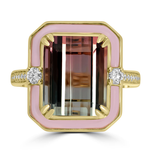7.89ct Tourmaline Rings with 0.20tct Diamond set in 18K Yellow Gold