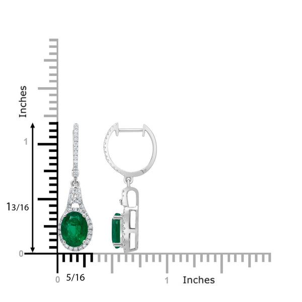 2.53ct Emerald earrings with 0.43ct diamonds set in 14K white gold