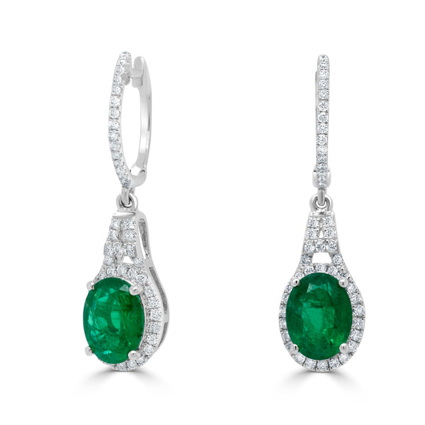 2.53ct Emerald earrings with 0.43ct diamonds set in 14K white gold